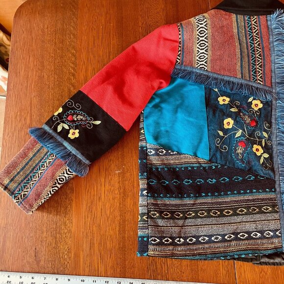Vtg Julia Kim Button Up Womens Multicolored Embroidered Art Denim Jacket Size M - Picture 16 of 16